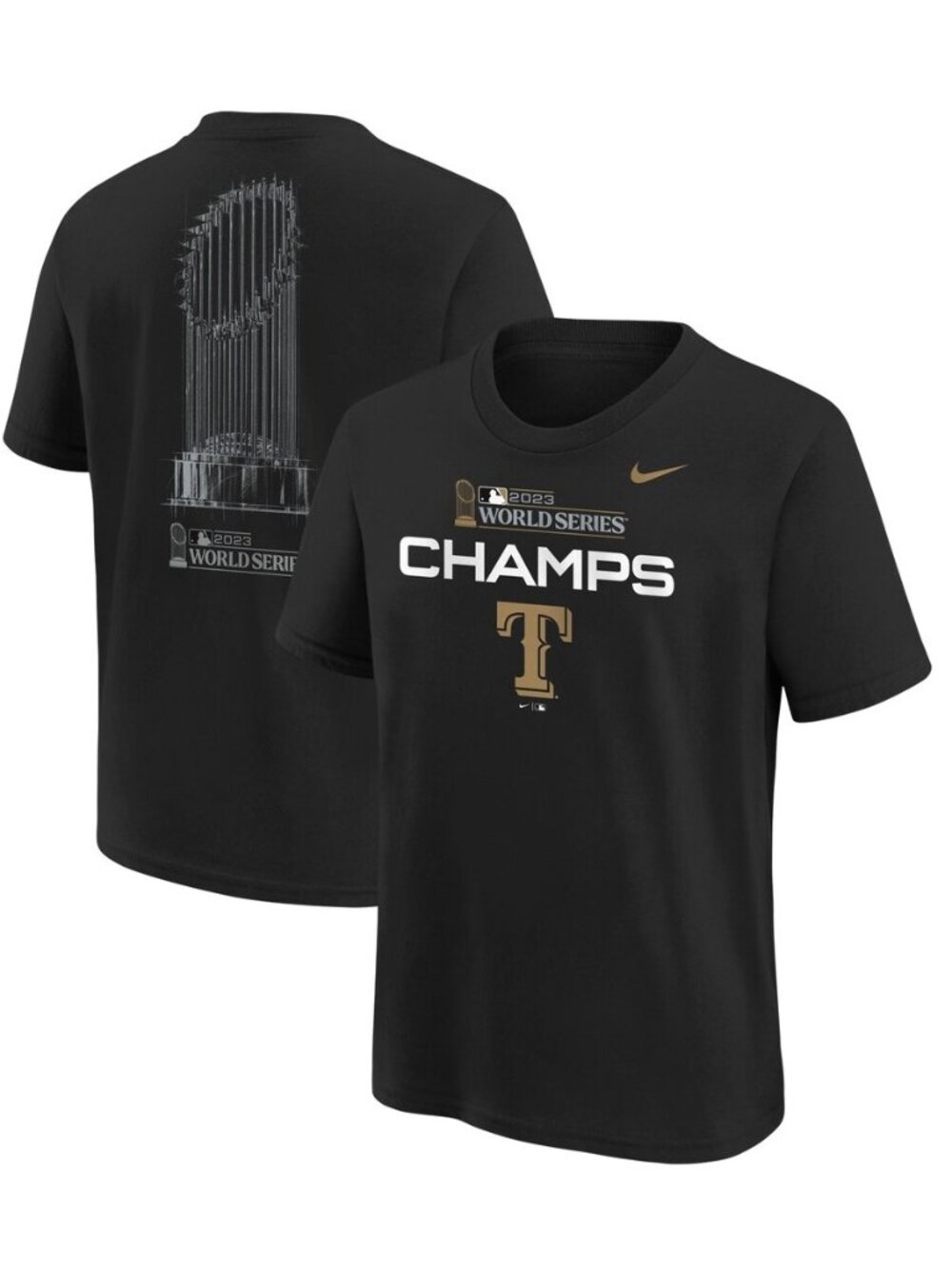 NIKE Men's Texas Rangers Black 2023 World Series Champions Trophy T-Shirt Size S